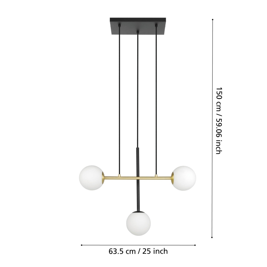 Eglo - Lampadario a sospensione con filo 3xE14/40W/230V oro/nero