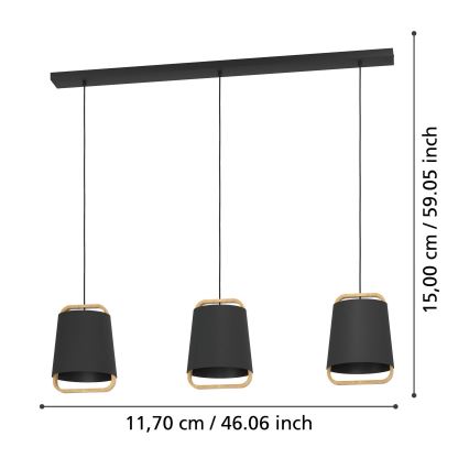 Eglo - Lampadario a sospensione con filo 3xE27/40W/230V nero