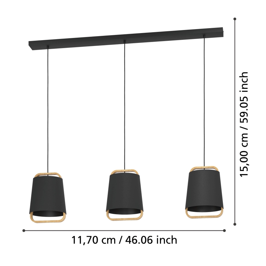 Eglo - Lampadario a sospensione con filo 3xE27/40W/230V nero