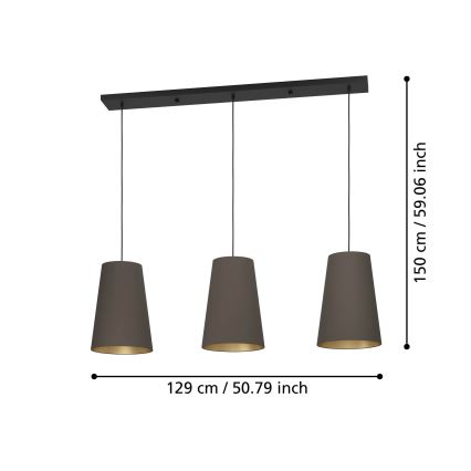 Eglo - Lampadario a sospensione con filo 3xE27/40W/230V marrone