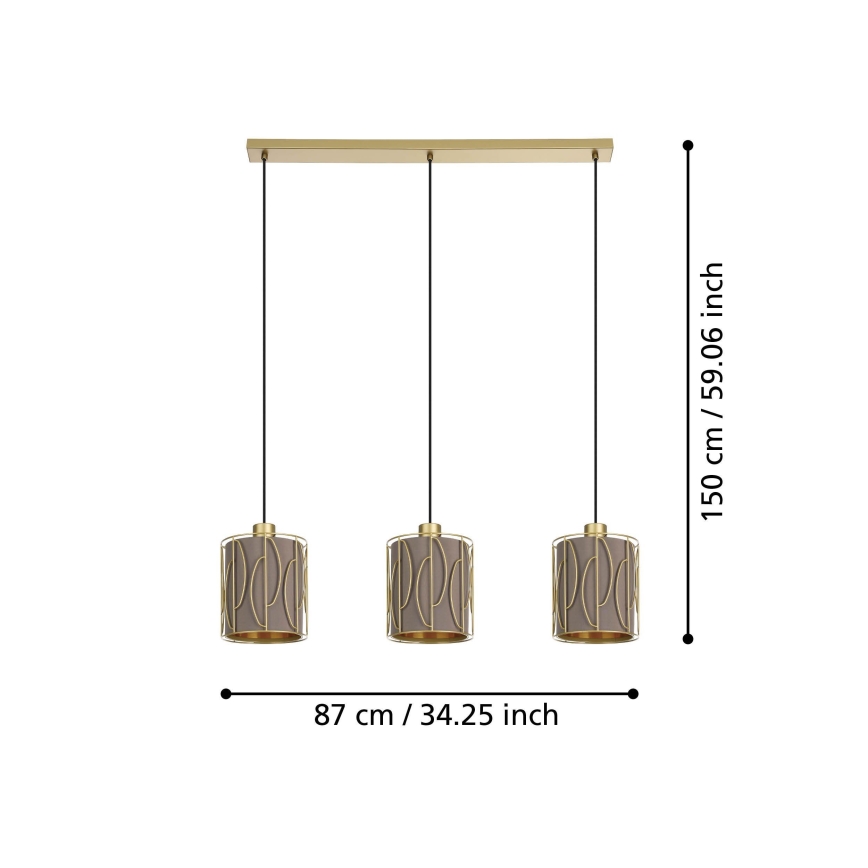 Eglo - Lampadario a sospensione con filo 3xE27/40W/230V oro/marrone