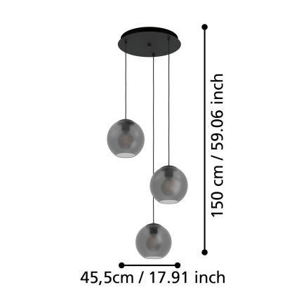 Eglo - Lampadario a sospensione con filo 3xE27/40W/230V fumé