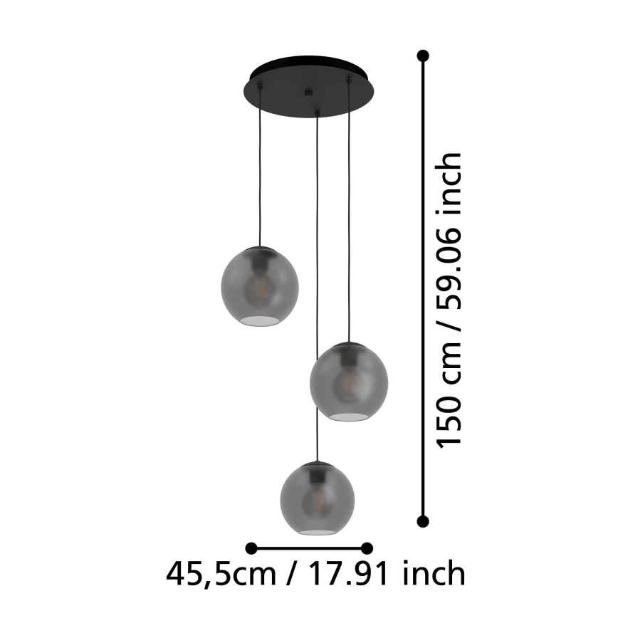 Eglo - Lampadario a sospensione con filo 3xE27/40W/230V fumé