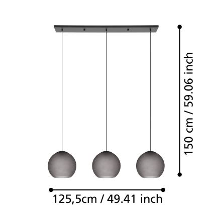 Eglo - Lampadario a sospensione con filo 3xE27/40W/230V fumé