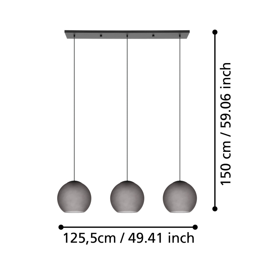 Eglo - Lampadario a sospensione con filo 3xE27/40W/230V fumé