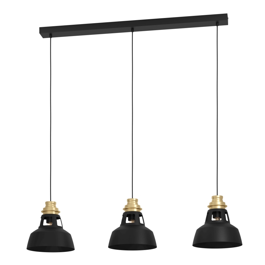 Eglo - Lampadario a sospensione con filo 3xE27/40W/230V nero/oro