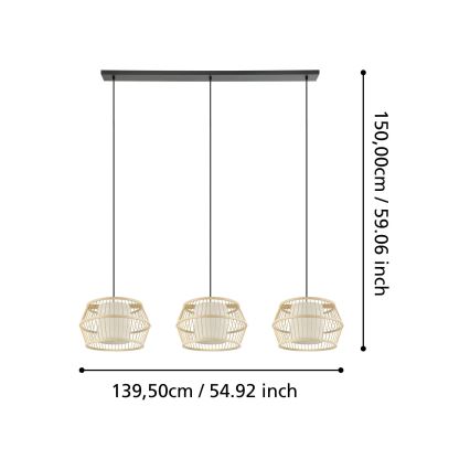 Eglo - Lampadario a sospensione con filo 3xE27/40W/230V bambù