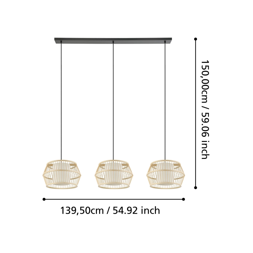Eglo - Lampadario a sospensione con filo 3xE27/40W/230V bambù