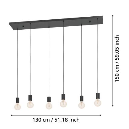 Eglo - Lampadario a sospensione con filo 6xE27/40W/230V nero