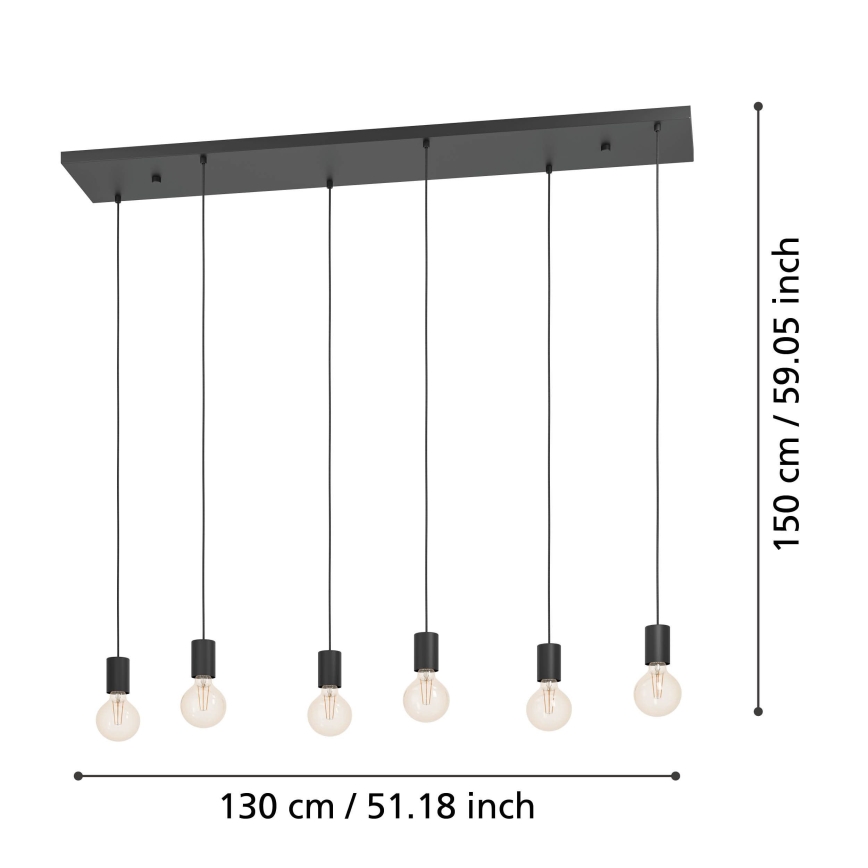 Eglo - Lampadario a sospensione con filo 6xE27/40W/230V nero
