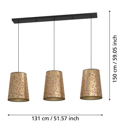 Eglo - Lampadario a sospensione con filo 3xE27/25W/230V oro/rosa