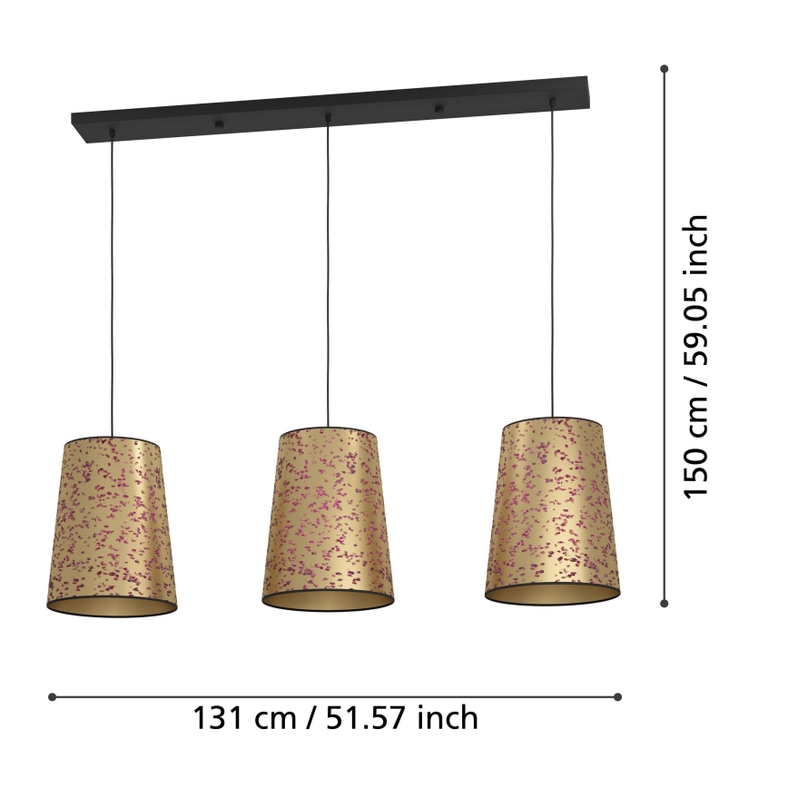 Eglo - Lampadario a sospensione con filo 3xE27/25W/230V oro/rosa