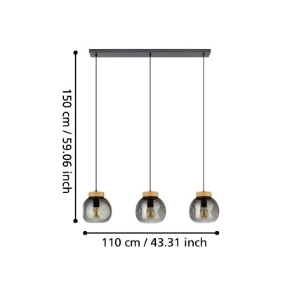 Eglo - Lampadario a sospensione con filo 3xE27/40W/230V fumé