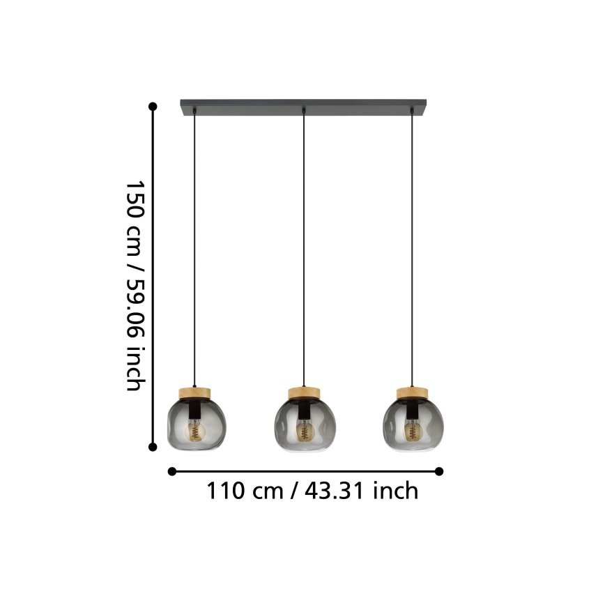 Eglo - Lampadario a sospensione con filo 3xE27/40W/230V fumé