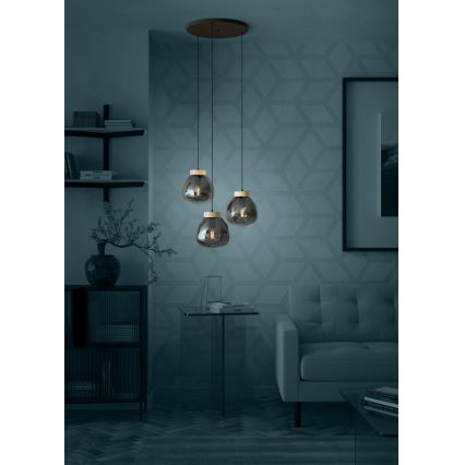 Eglo - Lampadario a sospensione con filo 3xE27/40W/230V fumé