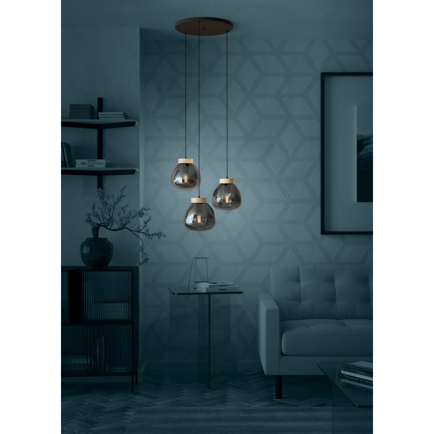 Eglo - Lampadario a sospensione con filo 3xE27/40W/230V fumé