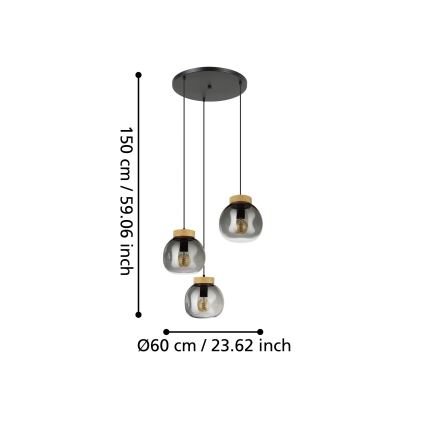 Eglo - Lampadario a sospensione con filo 3xE27/40W/230V fumé