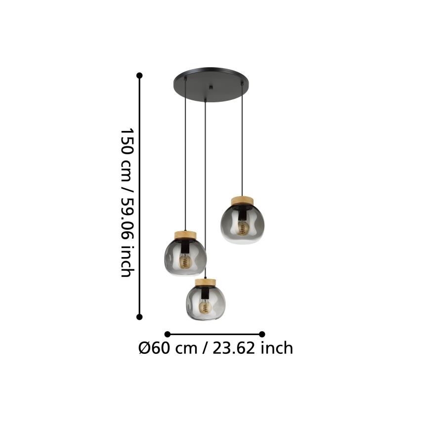 Eglo - Lampadario a sospensione con filo 3xE27/40W/230V fumé
