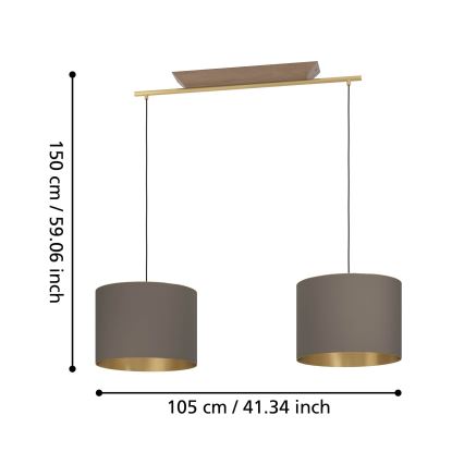 Eglo - Lampadario a sospensione con filo 2xE27/40W/230V marrone/oro