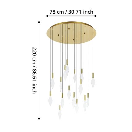 Eglo - Lampadario a sospensione con filo LED dimmerabile 16xLED/3,3W/230V 3000K diametro 78 cm oro