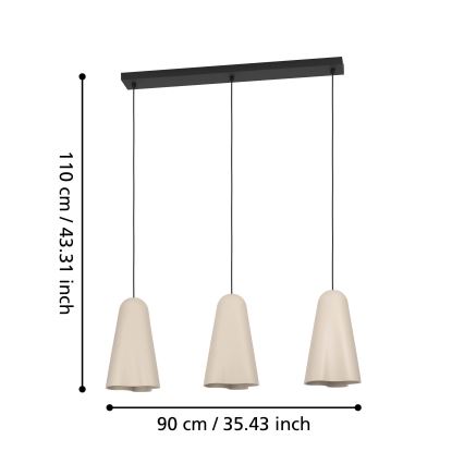 Eglo - Lampadario a sospensione con filo 3xE27/40W/230V beige