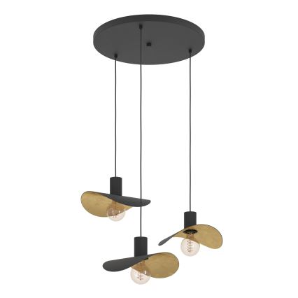 Eglo - Lampadario a sospensione con filo 3xE27/40W/230V nero/oro