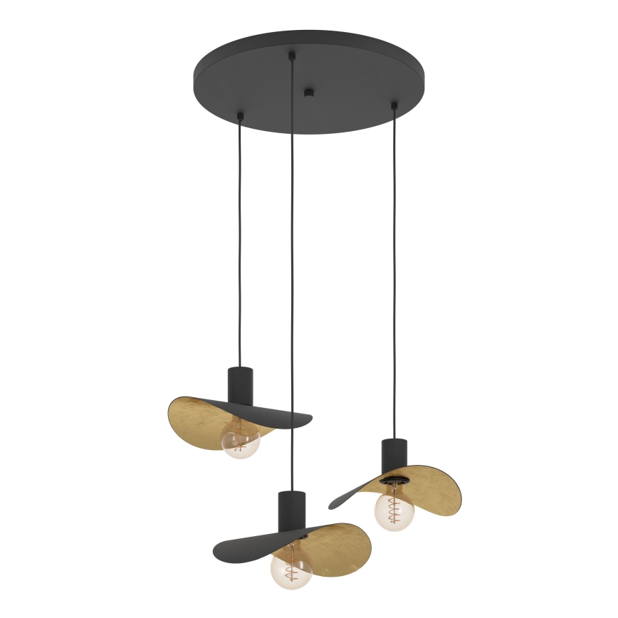 Eglo - Lampadario a sospensione con filo 3xE27/40W/230V nero/oro