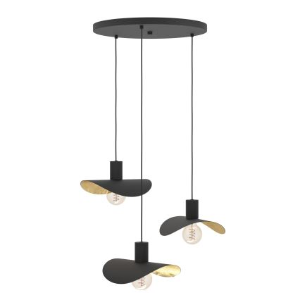 Eglo - Lampadario a sospensione con filo 3xE27/40W/230V nero/oro