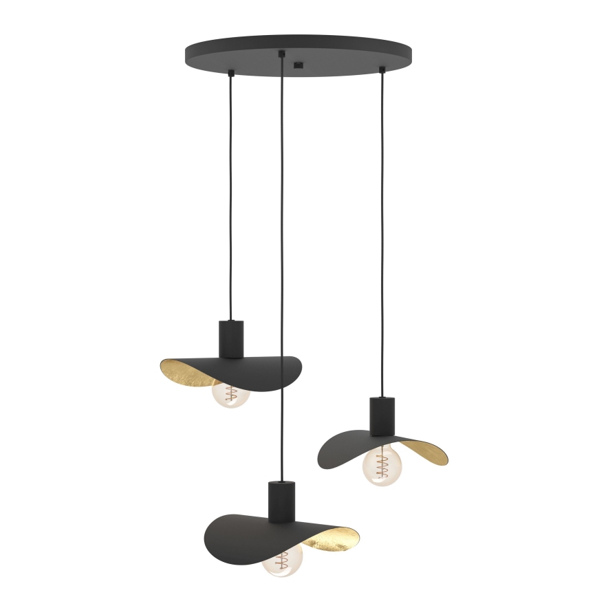 Eglo - Lampadario a sospensione con filo 3xE27/40W/230V nero/oro
