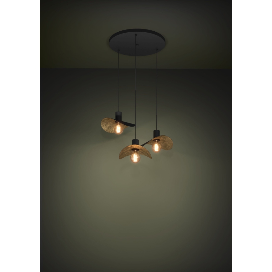 Eglo - Lampadario a sospensione con filo 3xE27/40W/230V nero/oro