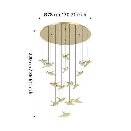 Eglo - Lampadario a sospensione con filo LED dimmerabile 17xLED/3W/230V 3000K oro