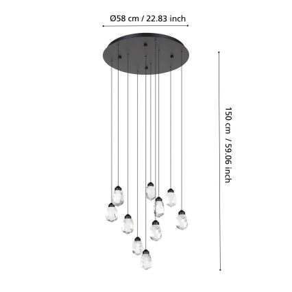Eglo - Lampadario a sospensione con filo LED dimmerabile 10xLED/3W/230V 3000K nero/limpido