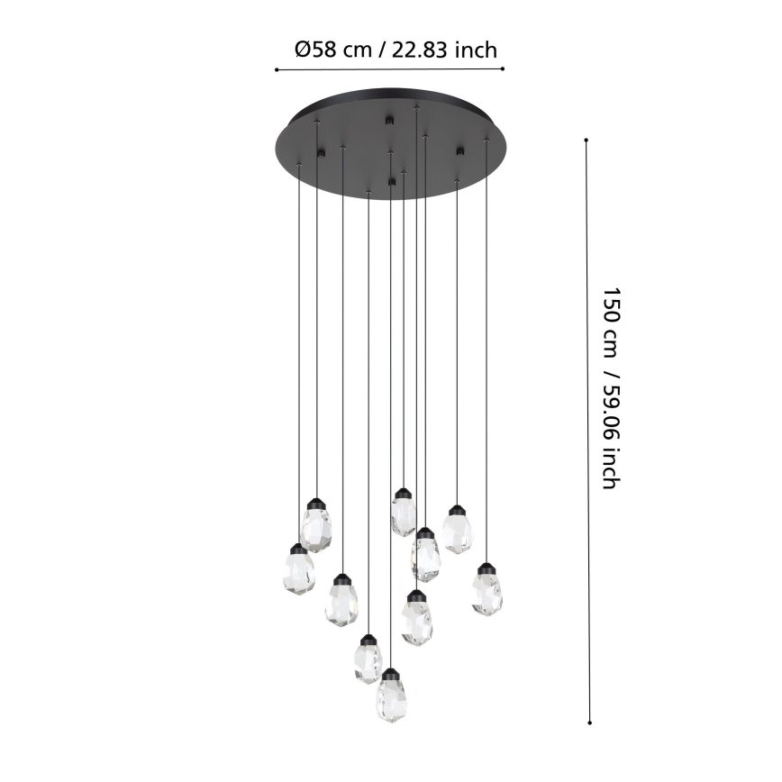 Eglo - Lampadario a sospensione con filo LED dimmerabile 10xLED/3W/230V 3000K nero/limpido
