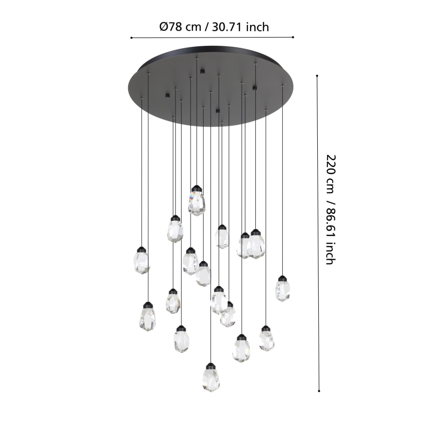 Eglo - Lampadario a sospensione con filo LED dimmerabile 17xLED/3W/230V 3000K nero/limpido