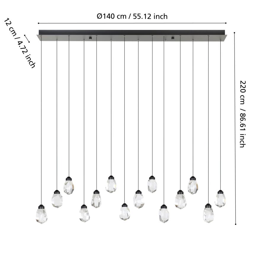 Eglo - Lampadario a sospensione con filo LED dimmerabile 14xLED/3W/230V 3000K nero/limpido