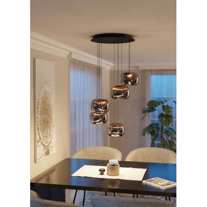 Eglo - Lampadario dimmerabile a sospensione su cavo 5xLED/5,8W/230V nero/fumé