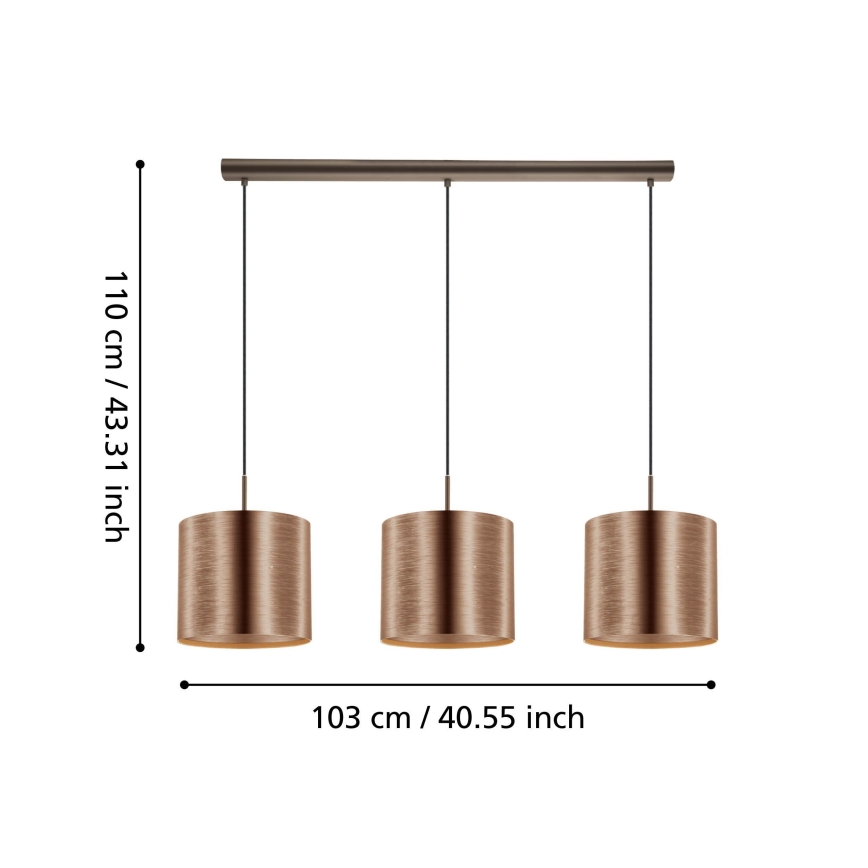 Eglo - Lampadario a sospensione con filo 3xE27/60W/230V rame