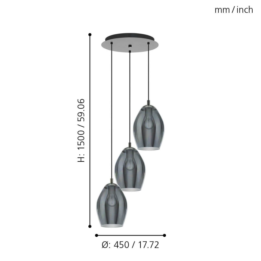 Eglo - Lampadario a sospensione con filo 3xE27/60W/230V fumé