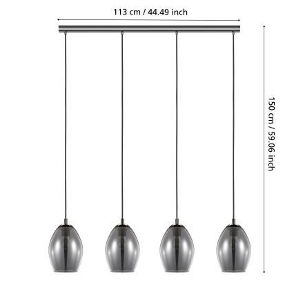 Eglo - Lampadario a sospensione con filo 4xE27/60W/230V fumé