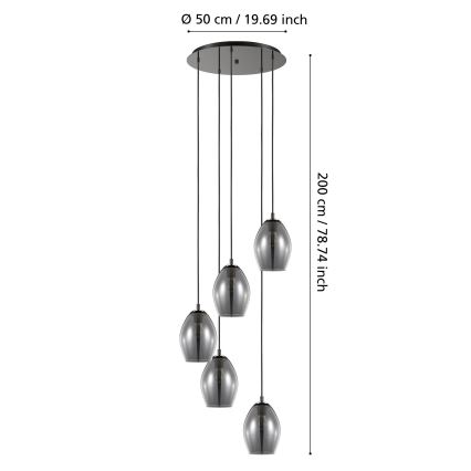 Eglo - Lampadario a sospensione con filo 5xE27/60W/230V fumé