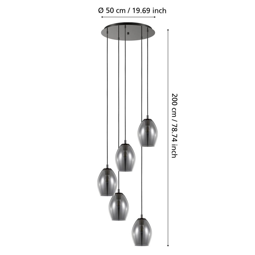 Eglo - Lampadario a sospensione con filo 5xE27/60W/230V fumé