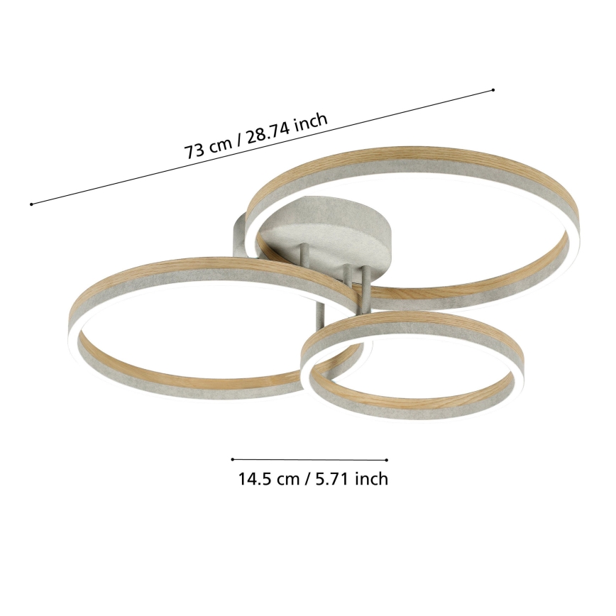 Eglo - Lampadario a plafone LED dimmerabile LED/12,5W/230V + 2xLED/15,5W 3000K grigio/quercia
