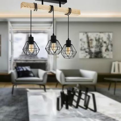 Eglo - Lampadario a plafone TOWNSHEND 3xE27/60W/230V pino