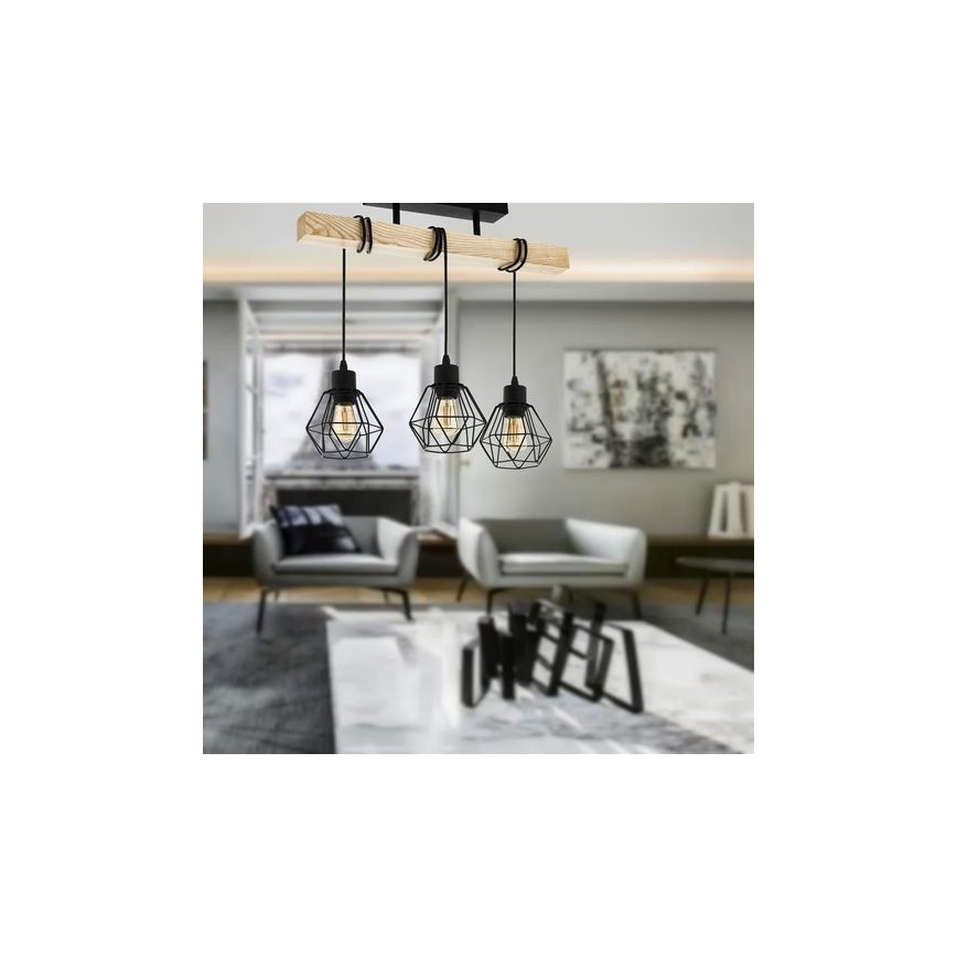 Eglo - Lampadario a plafone TOWNSHEND 3xE27/60W/230V pino