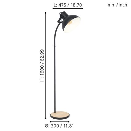 Eglo - Lampada da terra 1xE27/28W/230V