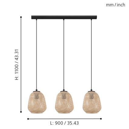 Eglo - Lampadario a sospensione con filo 3xE27/40W/230V