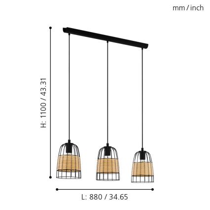 Eglo - Lampadario a sospensione con filo 3xE27/40W/230V