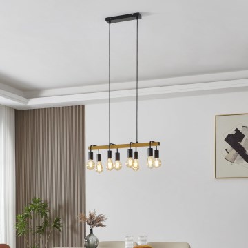 Eglo 43316 - Lampada a sospensione con cavi ERRIBERA 8xE27/40W/230V rovere/nero