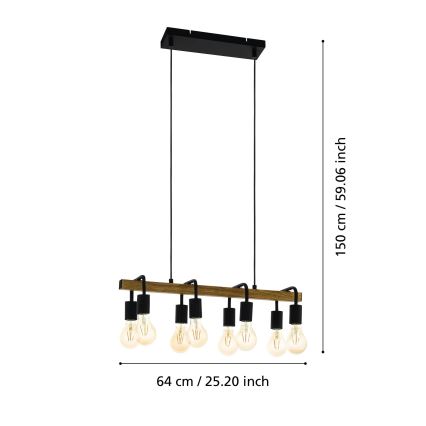 Eglo 43316 - Lampada a sospensione con cavi ERRIBERA 8xE27/40W/230V rovere/nero