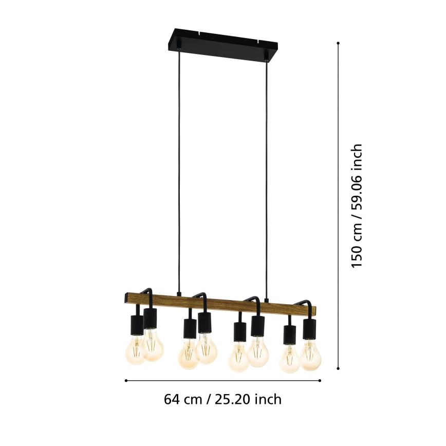 Eglo 43316 - Lampada a sospensione con cavi ERRIBERA 8xE27/40W/230V rovere/nero